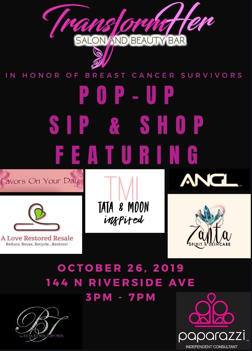 TransformherB's tweet photo. #TransformHer💜 Sip&amp;Shop with #IEs finest in honor of Breast CA #survivors🎀 10/26 3pm-7pm Downtown Rialto #cancersucks #thinkpink #supportsmallbusiness A portion of the proceeds will be donated to aid the fight against breast cancer🥊 https://t.co/GAZpotwLGJ