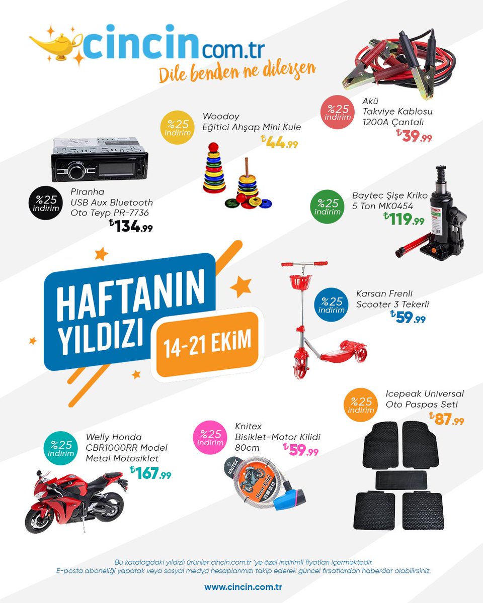 cincincomtr's tweet photo. Haftanın Yıldızlı Ürünlerini Tükenmeden Alabilirsiniz.
#indirim #indirimler #aldınaldın #haftanınürünleri #haftabası #cincin #cincincom #dilebendennedilersen
#usb #piranha #akü #scooter #oyuncak #kriko #baytec #otopaspas #ıcespeak #freecamp #knitex #haftanınyıldızları #toptansa https://t.co/HWFVXOzP90