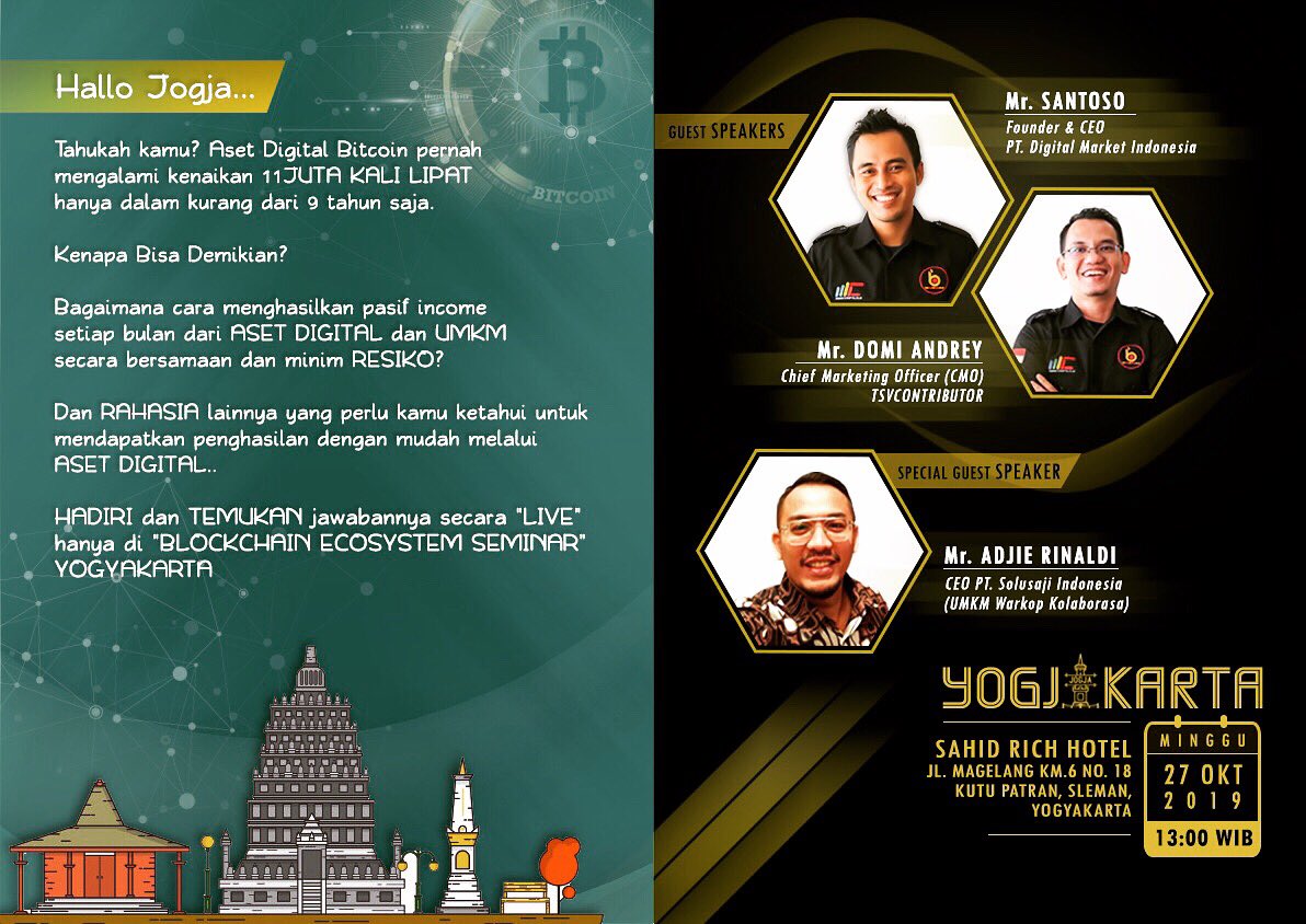 service_token's tweet photo. BLOCKCHAIN ECOSYSTEM SEMINAR

Hari : Minggu, 27 Oktober 2019 | Pukul : 13.00 WIB
Lokasi : Ballroom Cendana, SAHID RICH HOTEL JOGJA
Jl. Magelang KM.6 Kutu Patran, Sleman Yogyakarta

#tsvcontributor
#marketcrypto
#kolaborasa
#jogjaistimewa https://t.co/as5iu2y5Tz