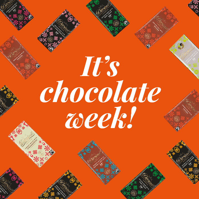 #chocolateweek has finally arrived ❤️ To celebrate, we'll be giving you a chocolate treat each day. 

Today's treat, we're giving you the chance to win a 3 months supply of seriously good Divine chocolate. 

To enter:  simply RT &amp; follow us #fairtrade #chocolate #win #giveaway