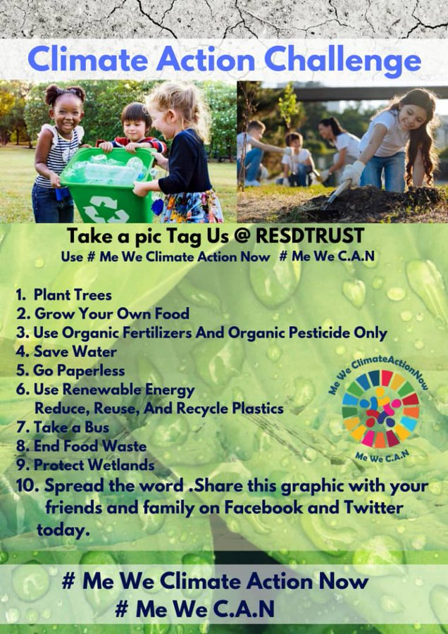 RESDTRUST's tweet photo. #MeWeClimateActionNow
#MeWeC.A.N
Planting trees & safe guarding forest will protect ,the soil and improve ability of rainfall to recharge underground water stores .Trees will help take carbon dioxide out of atmosphere reducing global warming. https://t.co/fG6JLQJIZr
