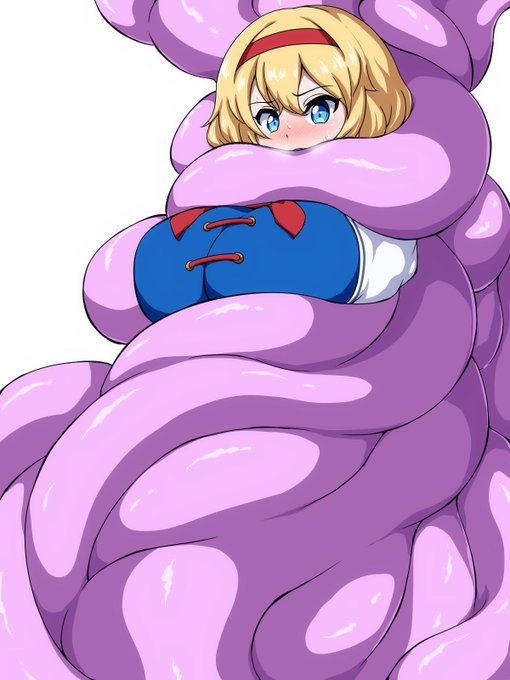 大量の触手に巻きつかれ身動きの取れないアリス 