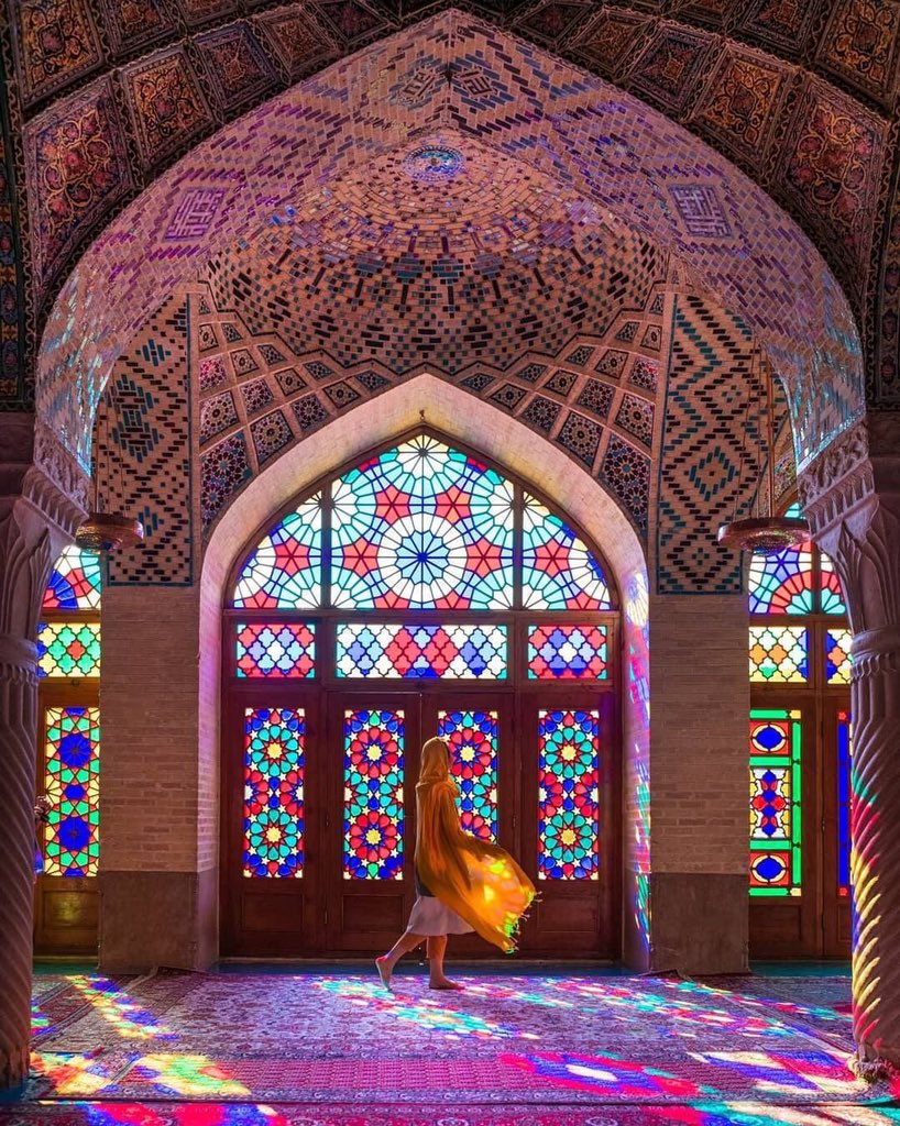 Feeliran's tweet photo. The Pink Mosque is probably the most recognizable monument in Iran. alina rudya recommends you to visit between 8 and 9 AM, when the light falls through the colored glass, reating beautiful pattern on the walls and the floor.
posted by voyaged on instagram
#letsfeeliran
#فم_تریپ https://t.co/bwM1nkx3H6