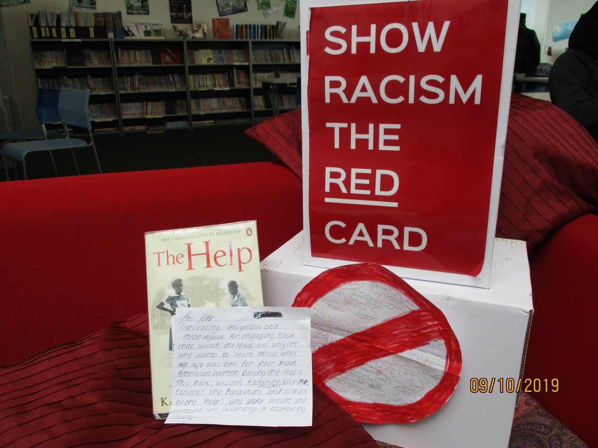 Stteilos_LRC's tweet photo. Visit the LRC and see the selection of books our student librarians have chosen and posters that they have designed to promote Show Racism the Red Card this week along with our featured book 'The Help' reviewed by one of Year 11 students. @StTeilos #ShowRacismTheRedCard @uksla https://t.co/2GJFtD7dHD