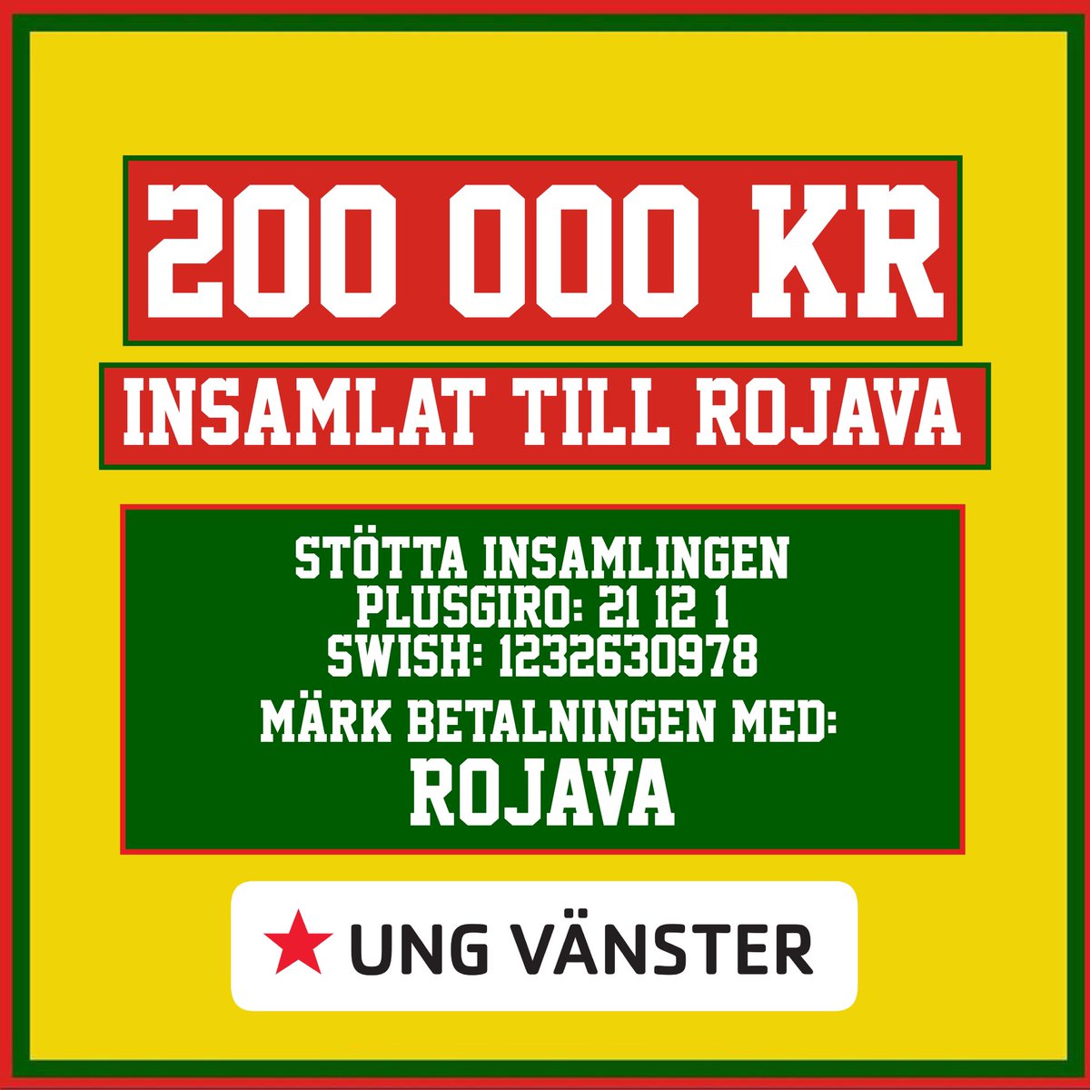VI HAR SAMLAT IN 200 000 KR TILL YPG/YPJ! Börja veckan med en swish och en delning ✊🚩