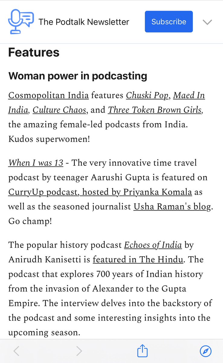 I’m thrilled to share @podstartup is ft in <a href="/hellopodhead/">Podhead 🎙️</a> #podcast newsletter w/news &amp; views from #india. Great to see the future is podcast and thank you from #curryupstartup <a href="/Was13I/">WhenIWas13</a> for our first honor as we march towards a dozen episodes!

#podpeople #podernfamily #podcastHQ