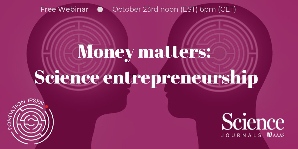 Don't miss on Oct. 23 our new #ScienceWebinar #money matters: #Science #Entrepreneurship ". Thanks to our amazing panel for their participation to this #webinar recorded in Paris: <a href="/duportet/">Xavier Duportet</a>, <a href="/JaniceLimson/">Janice Limson</a> and Bernhard Paetzold (<a href="/sbiomedic/">S-Biomedic</a>). fondation-ipsen.org/events/webinar…