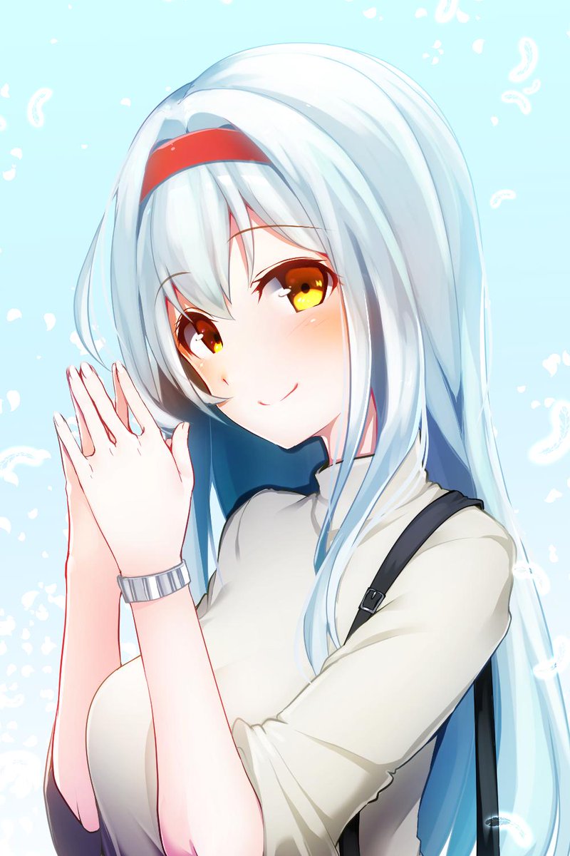 shoukaku (kancolle) 1girl solo long hair smile white hair alternate costume hairband  illustration images
