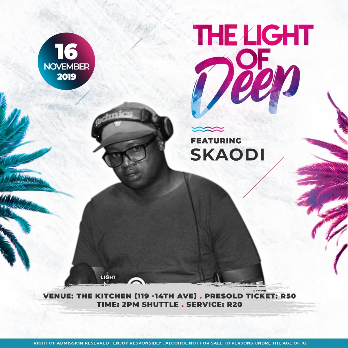 TheLIGHTOFDEEP1's tweet photo. Skaodi will be playing at #TLOD

🗓: 16 November 2019
⏱: 14:00 - 02:00
🎟: R50 - available for delivery
📍: 119 - 14th Avenue, Alexandra (The Kitchen)

#TheLightOfDeep #LOD  #DeepHouse #goodvibes #ladieslovedeephouse #deephousemusic #musiccurator https://t.co/xgrJPO4hnY
