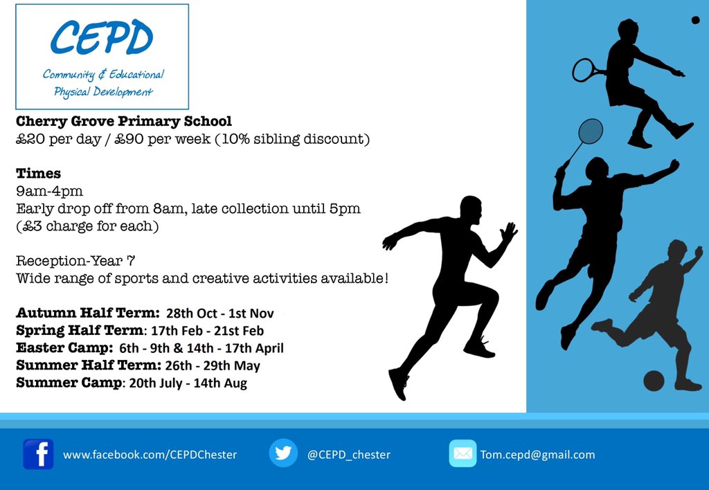CEPD_Cheshire's tweet photo. Just 2 weeks to go! Drop us a message or email tom.cepd@gmail.com for more information/reserve a space! @CherryGrovePS @CherryGrovePE #cepdcamp @SaughallPrimary @MickleTraffSch @GS_Primary @StOswaldsCE @ChesterSSP @OldfieldChester @WavertonPrimary @Christletonpri @TattenhallPark https://t.co/cZ0bZw05ni