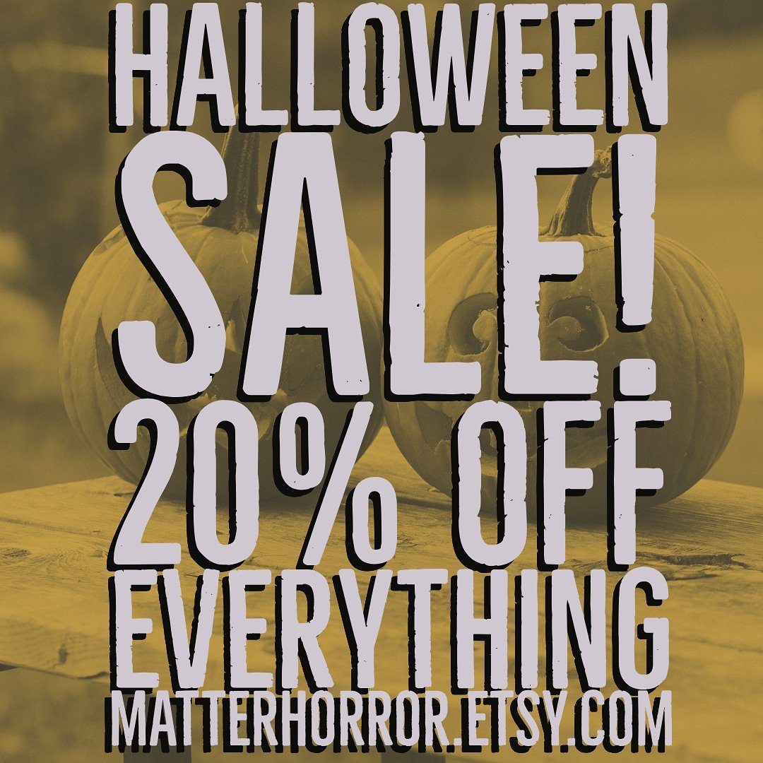 MatterHorror's tweet photo. We are having a big Halloween sale! Get 20% off everything starting today until Halloween!! 🦇🎃👻
#etsysale #halloweensale #halloween #horrormovies #horrorgeek #horrormerchandise #horrorart #horror https://t.co/obiEWRIjP0