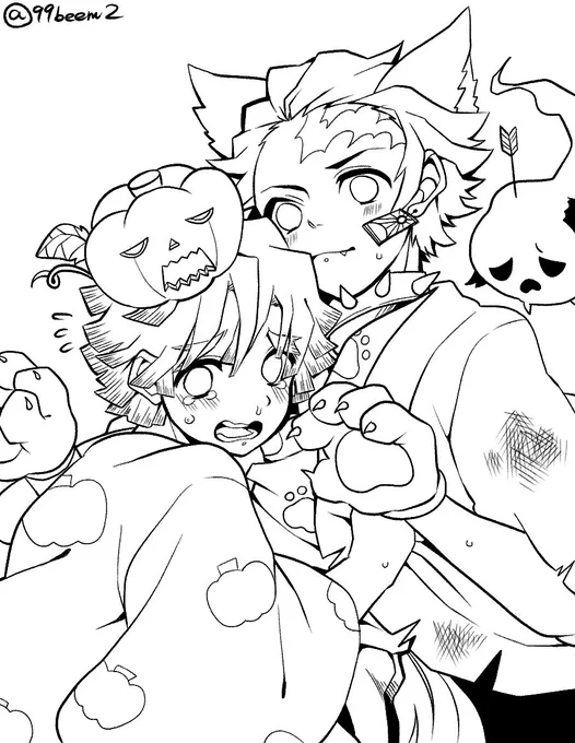 ハロウィン炭善フリー線画!!
塗ってください!必要だったら透過版も送るので!!どうか!!!!!(必死) 
