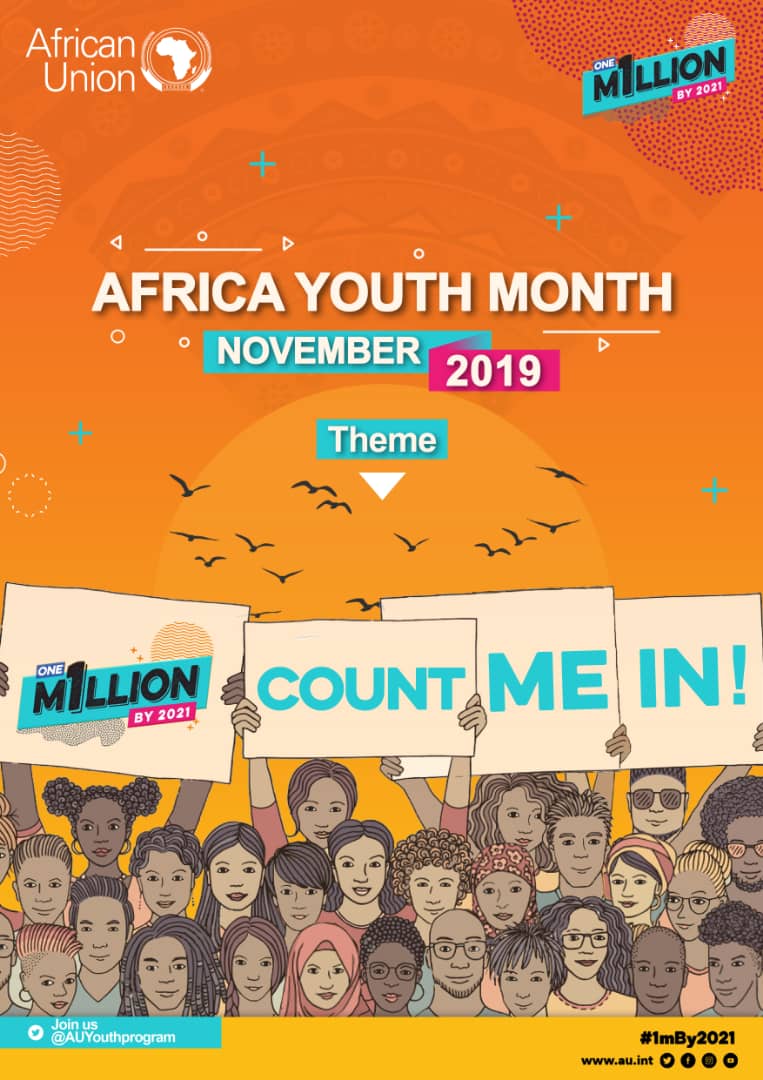 AUYouthProgram's tweet photo. 18 days until Africa Youth Day! 
Are you ready to be counted. 
This week we'll be sharing how to participate in our continental scavenger hunt, stay tuned to all our #AYM19 tweets. 
#1mBy2021 
#CountMeIn https://t.co/QmqNTzefXI