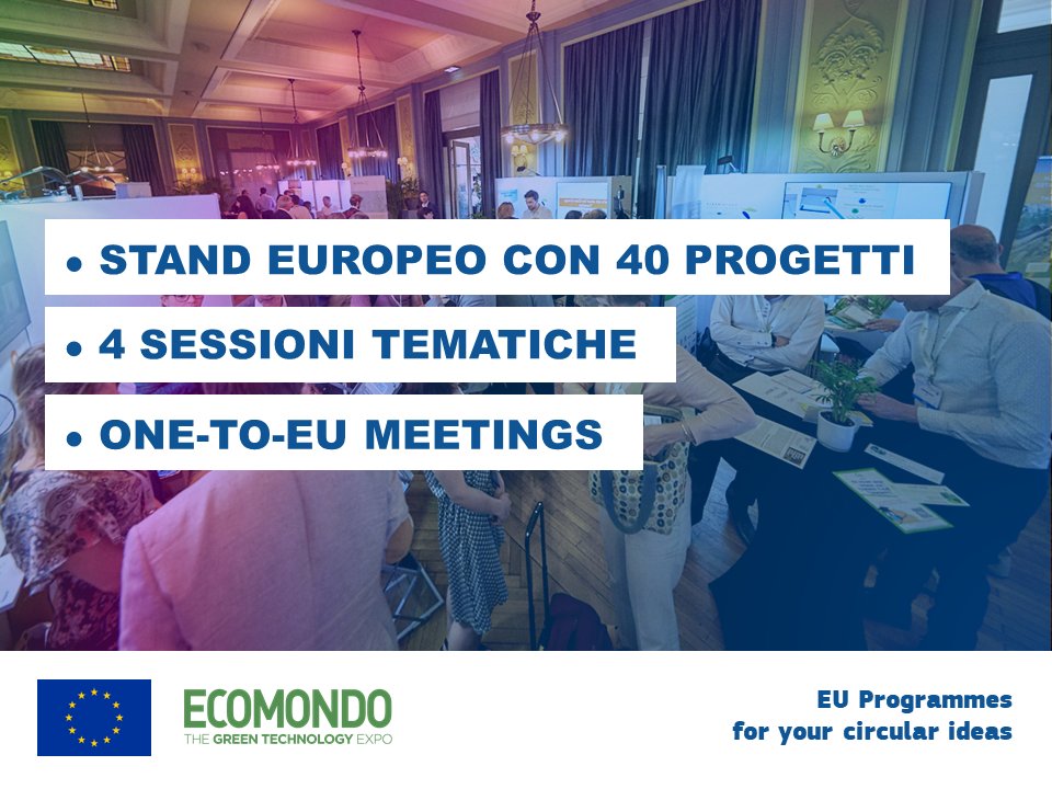 Ecomondo's tweet photo. #Ecomondo2019
l'#UE ti aspetta con
🚀 1 stand con 40 progetti europei
🔺4 sessioni su #SprechiAlimentari #MobilitàSostenibile #Plastica #EdificiSostenibili
🔺One-to-EU meetings con gli esperti di @EU_EASME
➡️https://t.co/kVbcCl12bB
5-8 Novembre
#IEGexpo https://t.co/OtHtjCWt3d