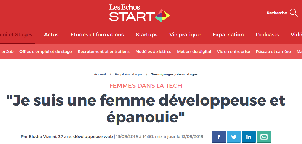 #Témoignage : "Je suis une femme #développeuse et épanouie" sur <a href="/EchosStart/">Les Echos START</a> bit.ly/35z8ZPC