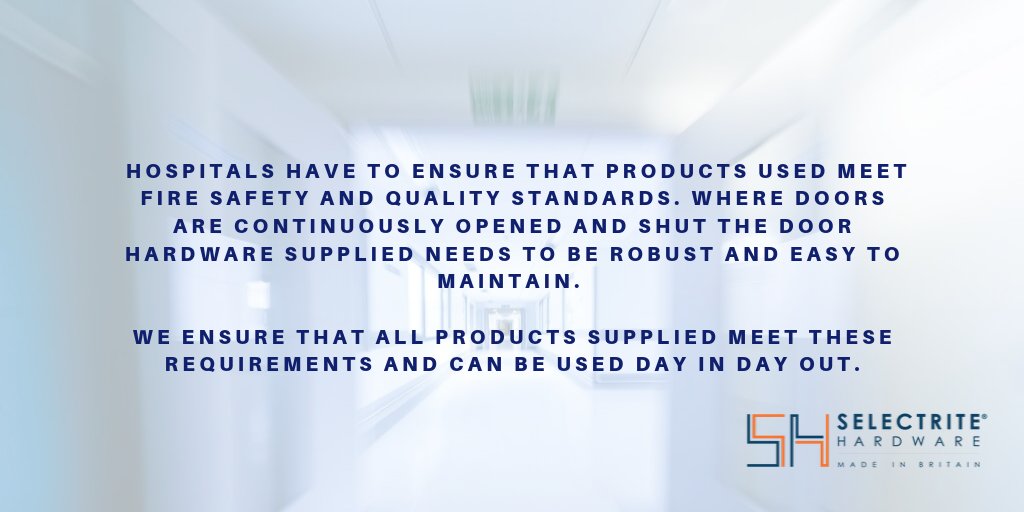 Selectrite's tweet image. Do you specify door hardware for hospitals and buildings where products need to be tested and regulated to both European and Worldwide standards? Please contact us for further details on how we can support you with trusted products to add to your catalogue👍