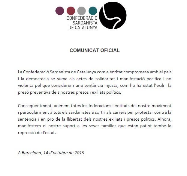 somsardana's tweet photo. Us animem a compartir i fer vostre el manifest que a continuació la CSC fa públic en motiu de la sentència: https://t.co/84YfS4KO74