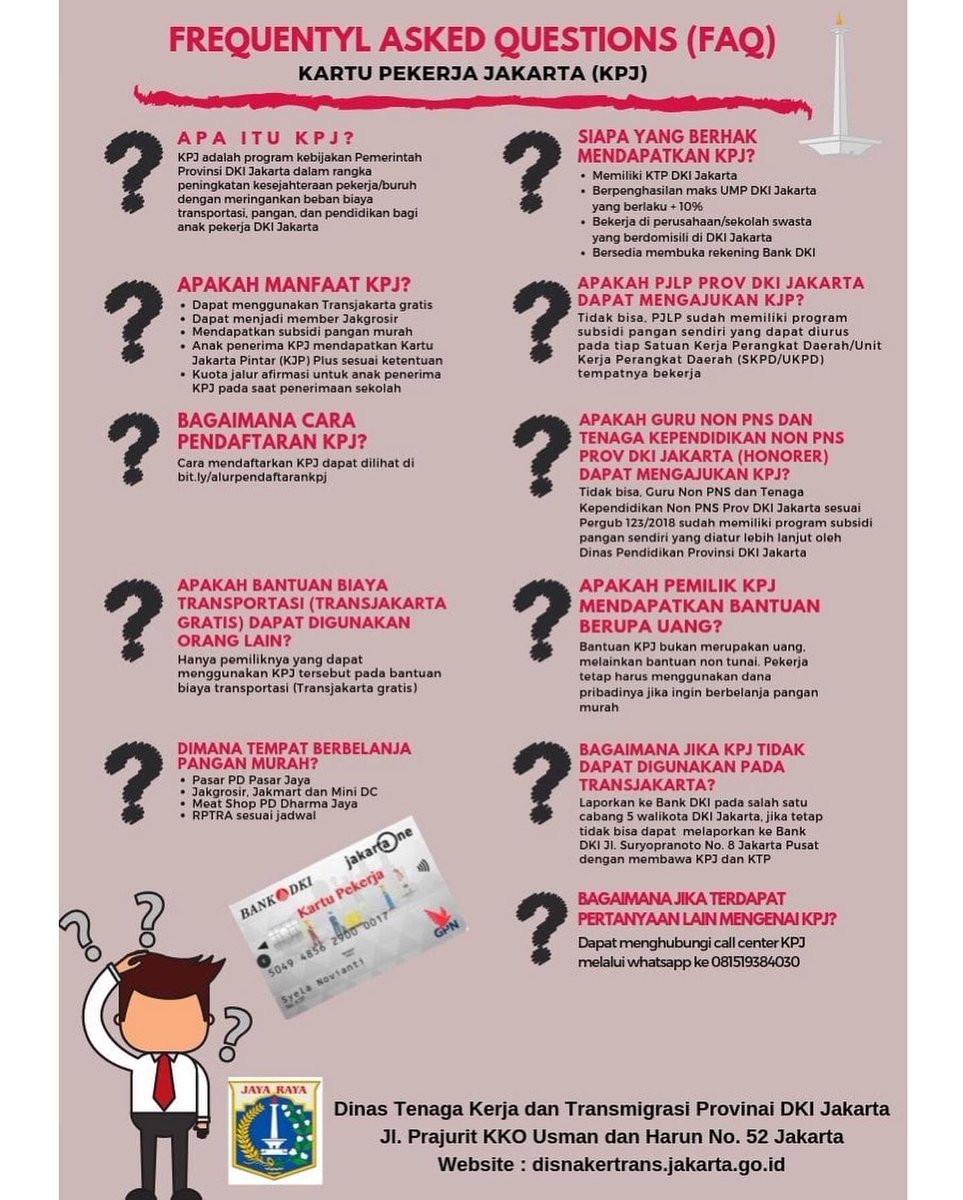 aniesbaswedan's tweet photo. Dari @Disnaketransdki 
 · · · ⁣
Halo, untuk kalian para Pekerja/Buruh yang belum mengajukan pendaftaran KPJ, yuk segera daftarkan diri anda! ⁣

#KartuPekerjaJakarta⁣
#DisnakertransDKIJakarta⁣
#buruh⁣
#pekerja⁣
#DKIJakarta https://t.co/oaSR4EDQQG