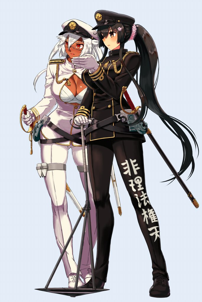 艦これ 艦これイラスト 大和と武蔵の近接戦闘艤装 元気褐色 白服と健康美白 黒服が並んだ 描く調子 異世界アニメ工房2巻発売中のイラスト