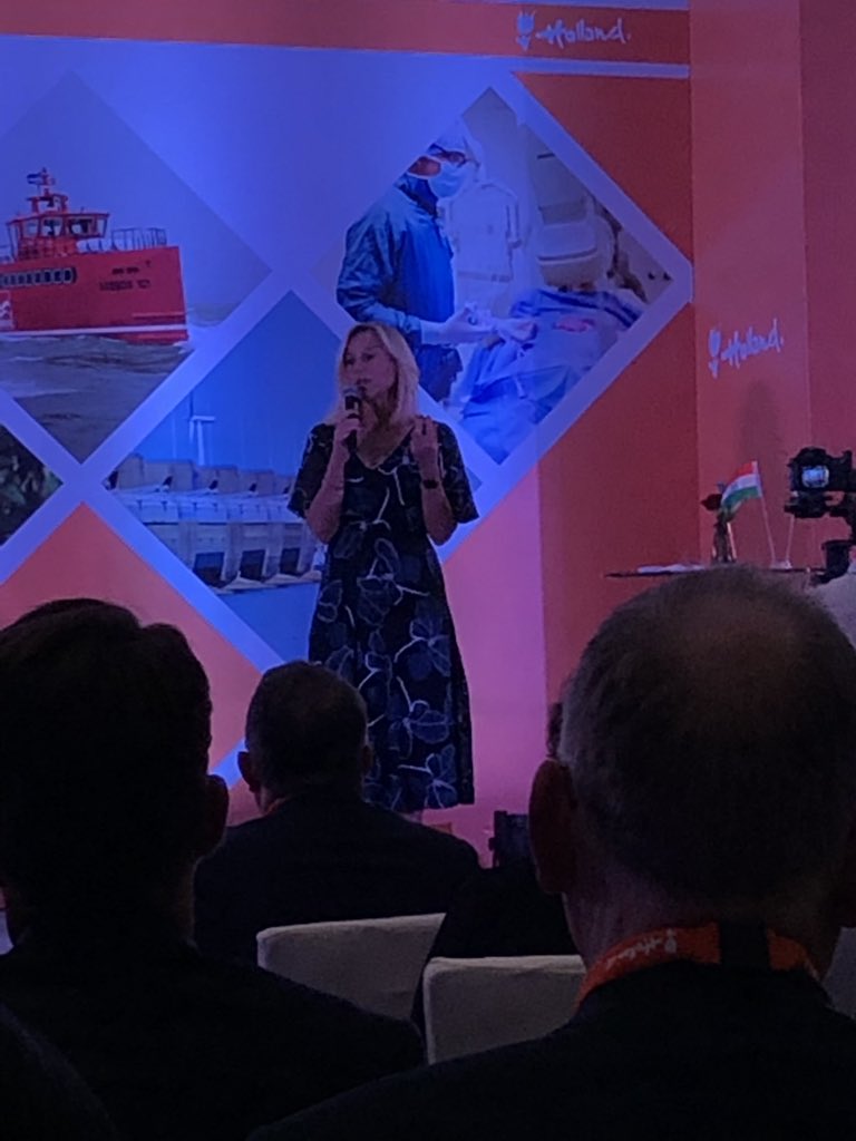 WimvanderPoel1's tweet photo. First day of the India-Netherlands trade mission. Welcome address bij Minister Kaag. #WBVR https://t.co/z9kP5uXl6G