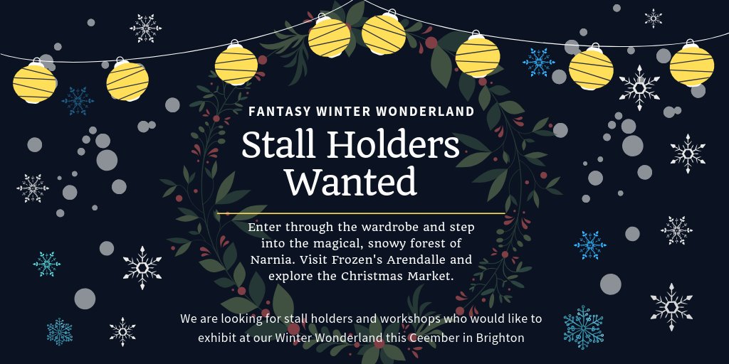 theSEvents's tweet photo. ATTENTION: We are seeking some festive Stall Holders for a Winter Wonderland fair in #Brighton this year from the 20th - 24th of December! The theme is Disney’s Frozen/Narnia, contact us at events@thesevents.co if you would like to get involved #StallHolders #freelancers https://t.co/vCUymqbINf