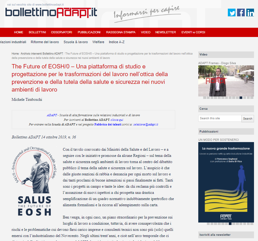 bollettinoADAPT's tweet photo. The Future of #EOSH: I motivi di una nuova piattaforma per lo studio delle trasformazioni del lavoro nell'ottica della prevenzione e della tutela della #saluteesicurezza.
@MicheTiraboschi
https://t.co/EObots6EVm #SALUS (@ADAPT_EOSH) https://t.co/OP52FseNuC