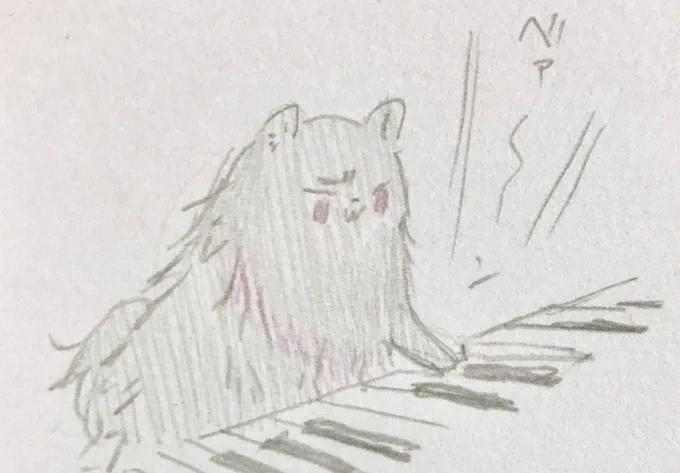 ピアノを触って回収されるピノ(いぬのすがた) 
