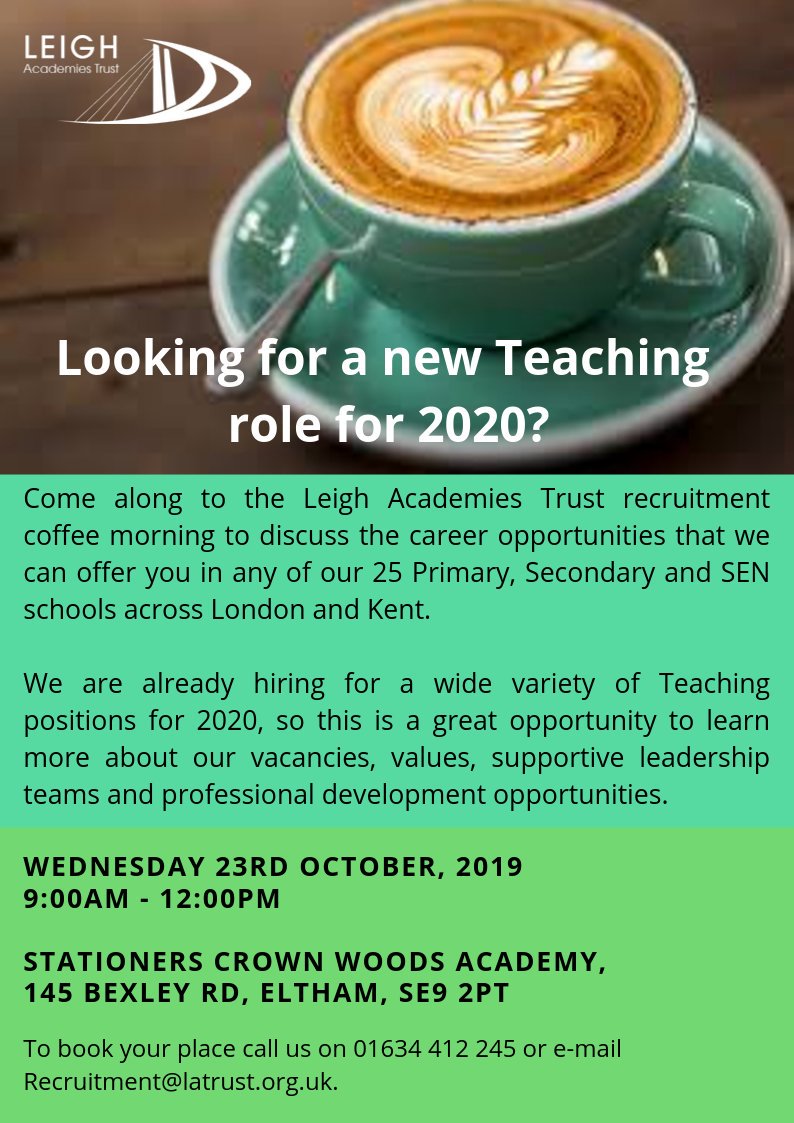 Leigh Blackheath (@leighblackheath) on Twitter photo Whether you are actively seeking a new challenge or just open to having an informal chat about new teaching opportunities for 2020, why not join us...
#Teacher #Teaching #School #Schools #Kent #Education Whether you are actively seeking a new challenge or just open to having an informal chat about new teaching opportunities for 2020, why not join us...
#Teacher #Teaching #School #Schools #Kent #Education