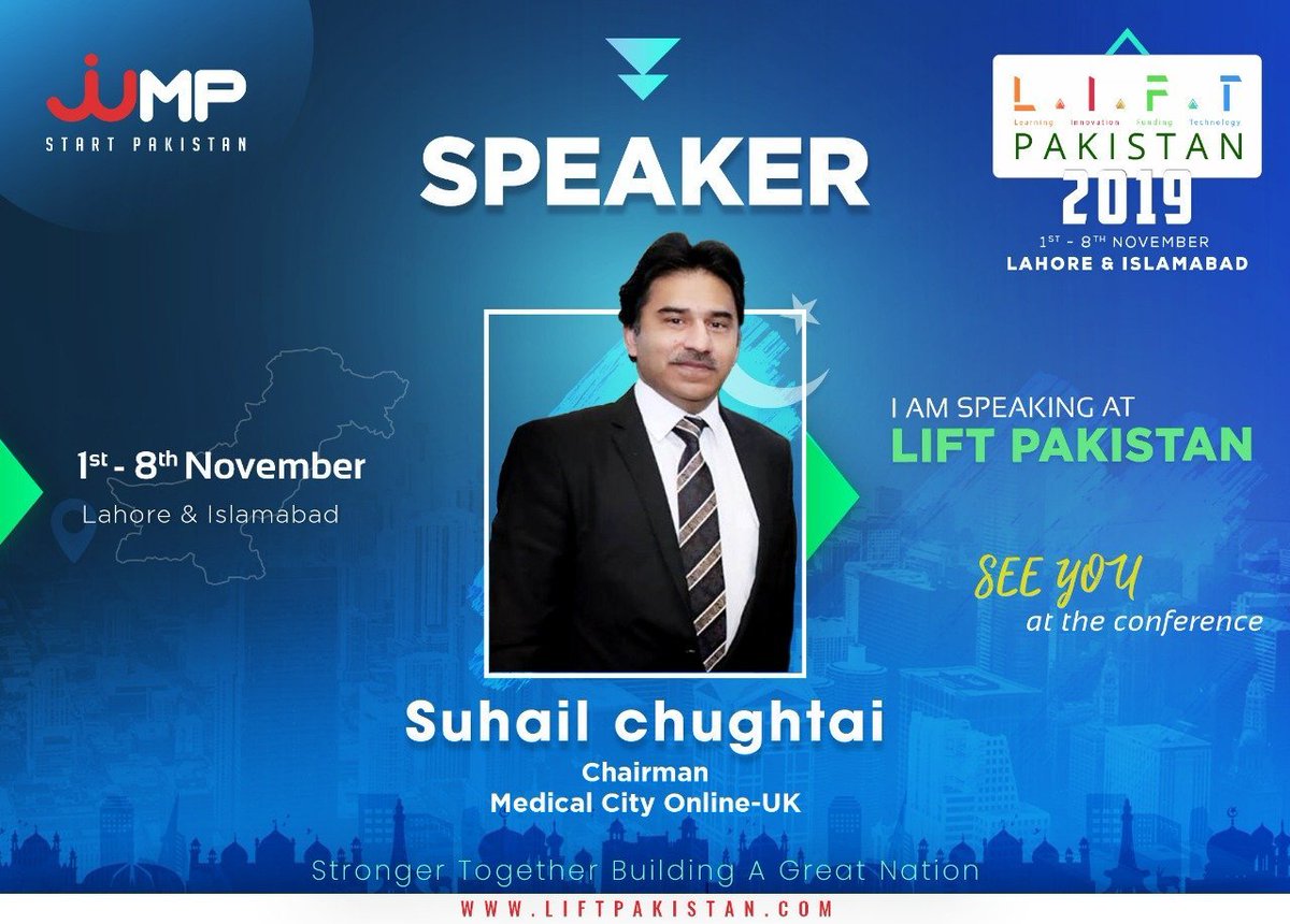 JumpStartPk's tweet photo. #JumpstartPakistan is extremely delighted to announce Suhail Chughtai as a speaker for #LIFTPakistan 2019
he is an Orthopedic Surgeon, Medical Examiner, Microsoft Certified Specialist & Telehealth Expert.
Please visit https://t.co/wuUqSmFwBA
#LetsLIFTPakistan #LIFTPakistanWeek https://t.co/KkfxC42mBF