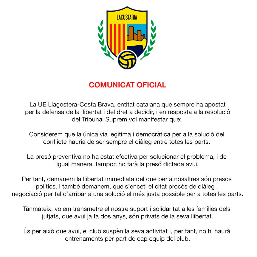 sommaresmefc's tweet photo. COMUNICAT OFICIAL | La @UELlagostera vol manifestar que: https://t.co/ugC40bQ3i7