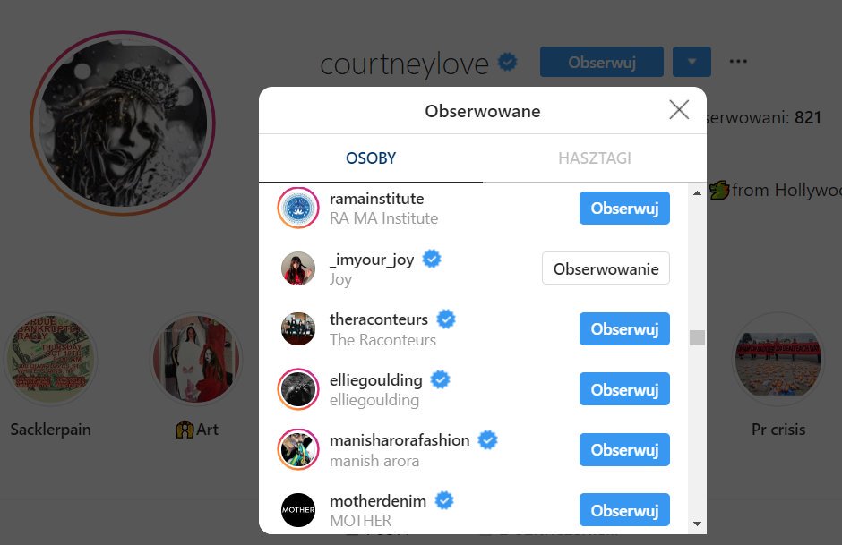 60. Courtney Love follows Joy on ig