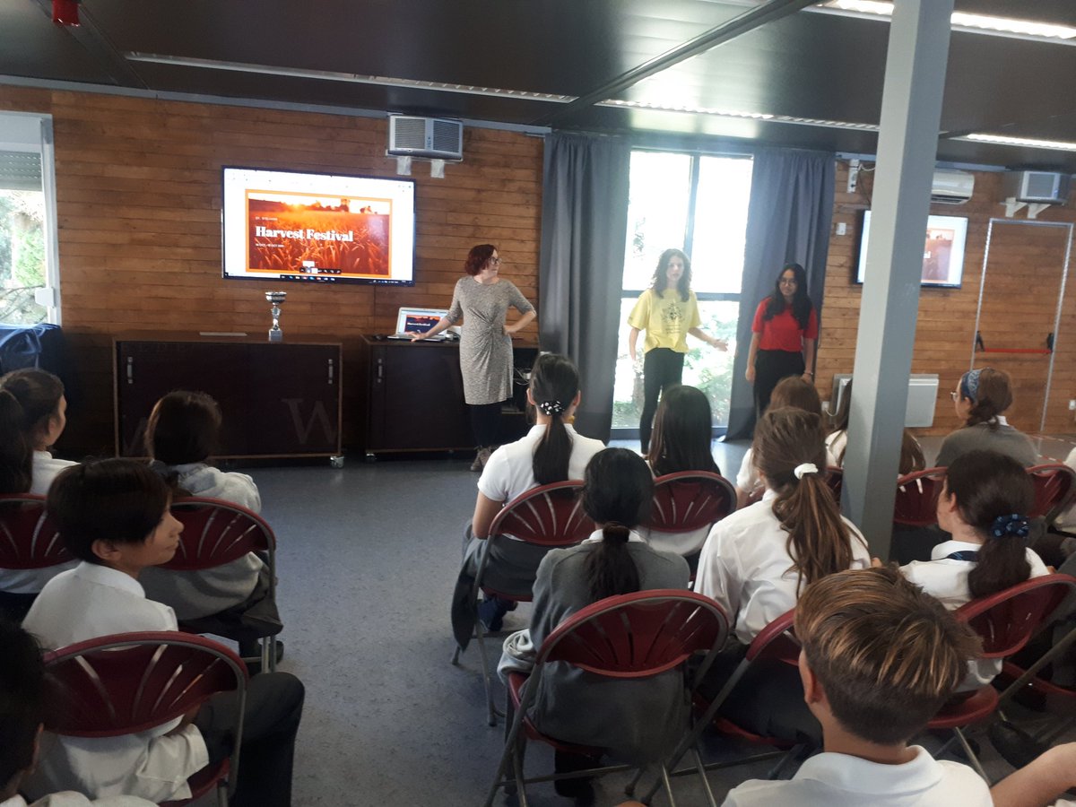 BSBSHead's tweet photo. Our @britishschoolro senior students from #charity committee speak about #harvest2019 for #ststelians in #bucharest - looking forward to lots of donations this week! https://t.co/bfJLYNMz2X