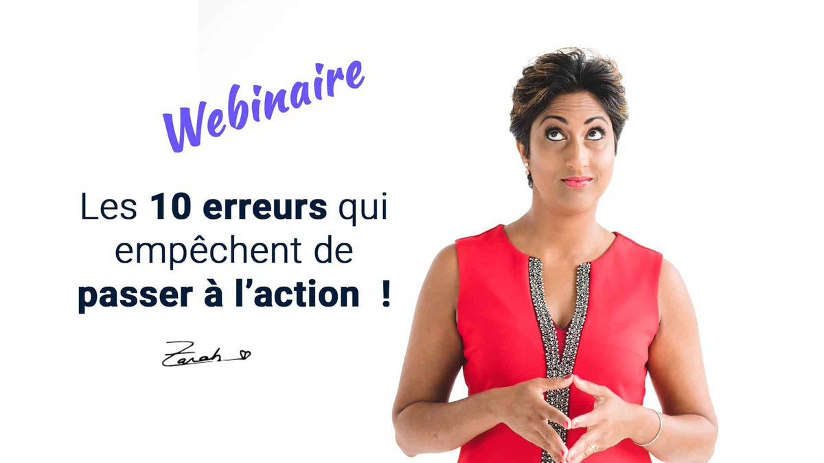Qu’est-ce qui vous bloque?
Qui vous empêche de passer à l’action?

💫 Je vous invite à vous joindre à moi le vendredi 25 octobre à midi (HNE), pour un webinaire GRATUIT qui vous donnera les 10 erreurs qui empêchent de passer à l’action. 

Par ici: zarahissany.com/page-optin-web…