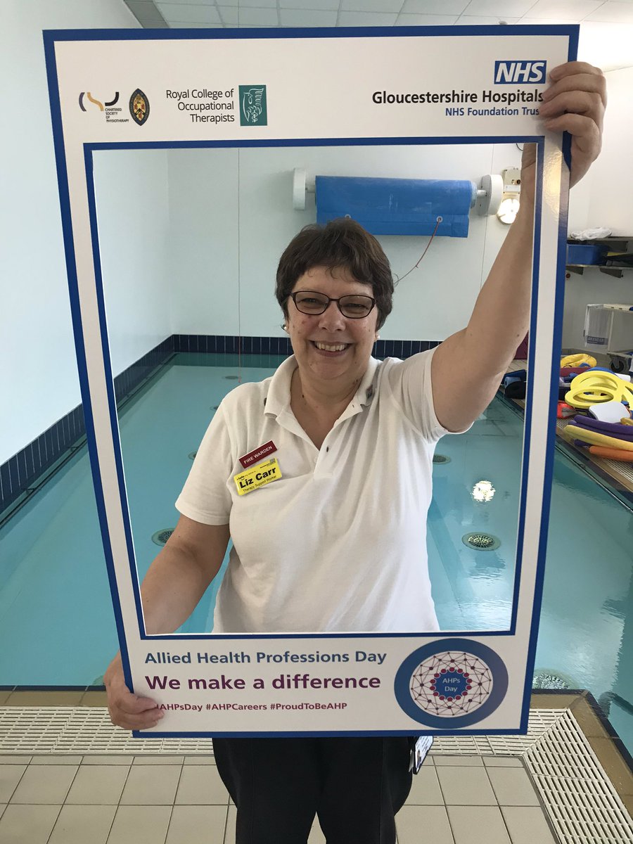 Celebrating #AHPsDay in the wonderful Hydrotherapy Facilities with one of our Therapy Support Workers. I’m proud of this team for #makingeverycontactcount with a smile on their face every day! 💦🏊🏼‍♀️ @DSDivisionGHT @GlosAHPs @Gloshosptherapy @gloshospitals @ATACP