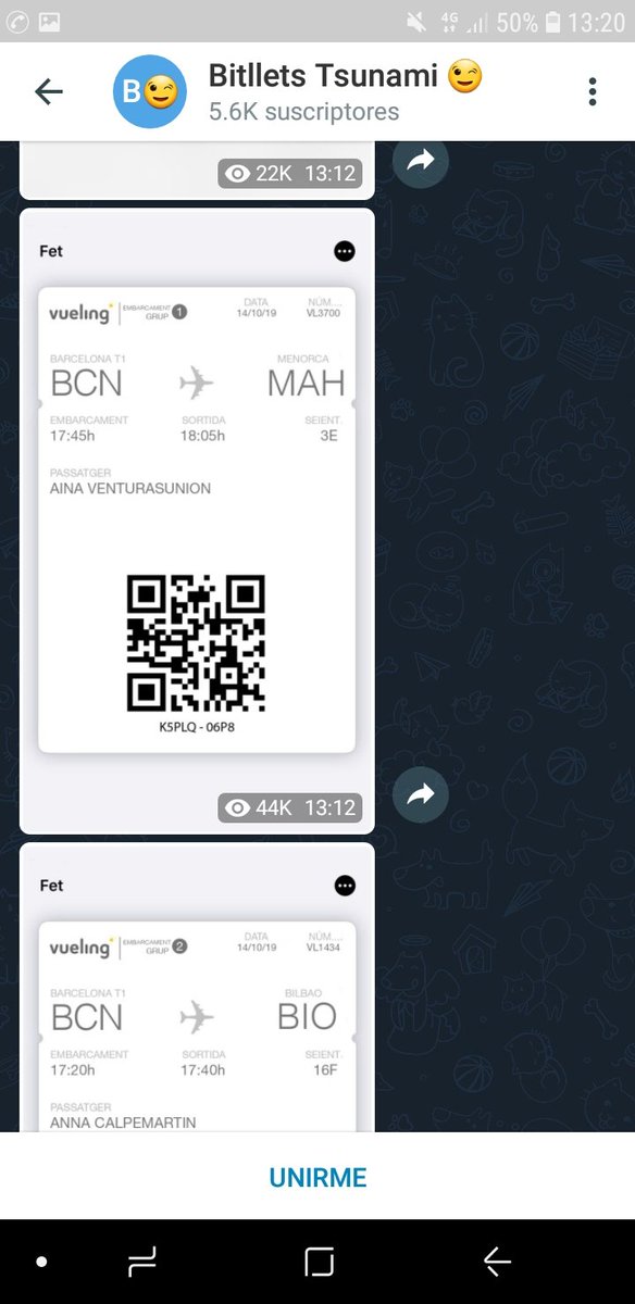 Jupol_Barcelona's tweet photo. Se está teniendo conocimiento de que por parte de @tsunami_dem se están facilitando códigos QR con billetes de avión con la intención de acceder al aeropuerto de BCN para colapsar y alterar los servicios aéreos. Todo gestionado a través de Telegram Billete Tsunami. @JupolNacional https://t.co/iJj6QPTSDt