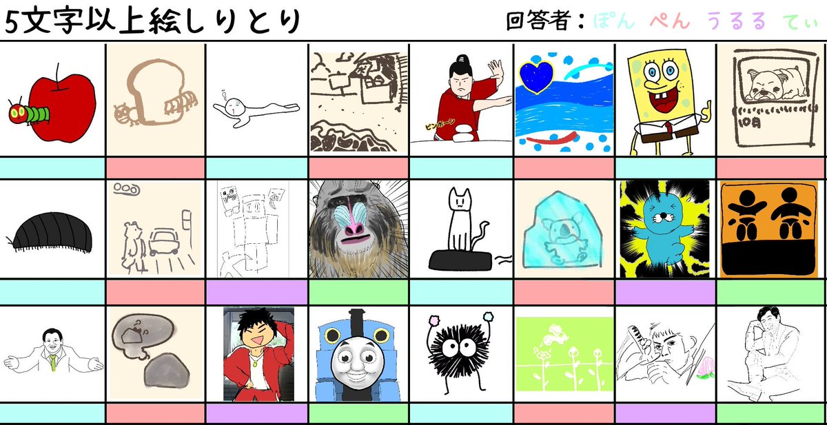 すぽんじ בטוויטר フォロワさんと5文字以上絵しりとりで遊びました めちゃくちゃ楽しかったです