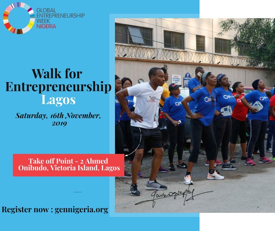 gen_nigeria's tweet image. #5weeksToGo. GEW Nigeria celebrates the shared challenges and triumphs of the entrepreneurial ecosystem. Join us to walk and celebrate entrepreneurship! Register for FREE now on gennigeria.org to be part of this #ecosystem #walk #health #GEW2019 #GEW2019NG #creativity