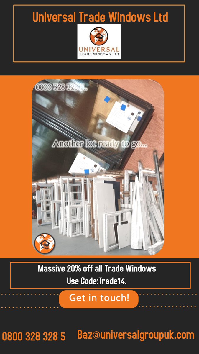 UniversalTrad15's tweet photo. #sale #trade #windows #Midlands #company #uPVC #glazing #thebest #savingmoney #helpingotherbusinesses #universalteam 

Get in touch for any quotes on trade goods! 0800 328 328 5 Baz@universalgroupuk.com

#thecompanymadeforyou https://t.co/AzZjuB9m1j