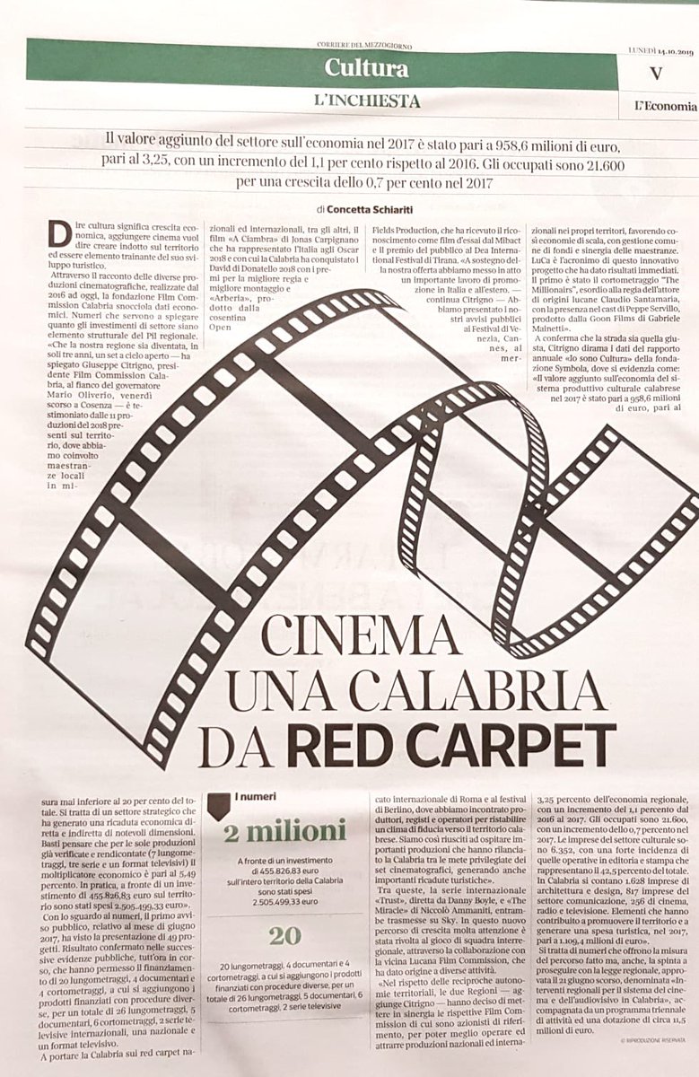 Dire #cultura significa #crescitaeconomica , aggiungere #cinema vuol dire creare indotto sul territorio ed essere elemento trainante del suo #sviluppoturistico