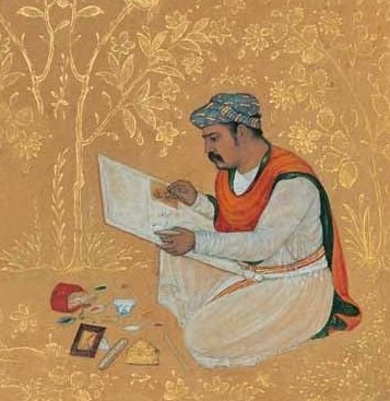 Rare portrait of the great Manohar, who worked for two emperors in four cities-Agra, Lahore, Delhi and Allahabad. Painted by Daulat for the Gulshan Album
