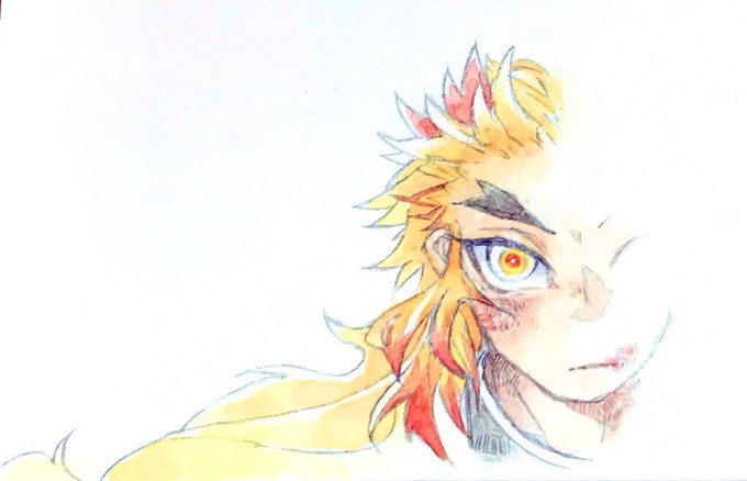 フグさかなさんがTwitterに投稿した煉獄杏寿郎(鬼滅の刃)のイラスト。