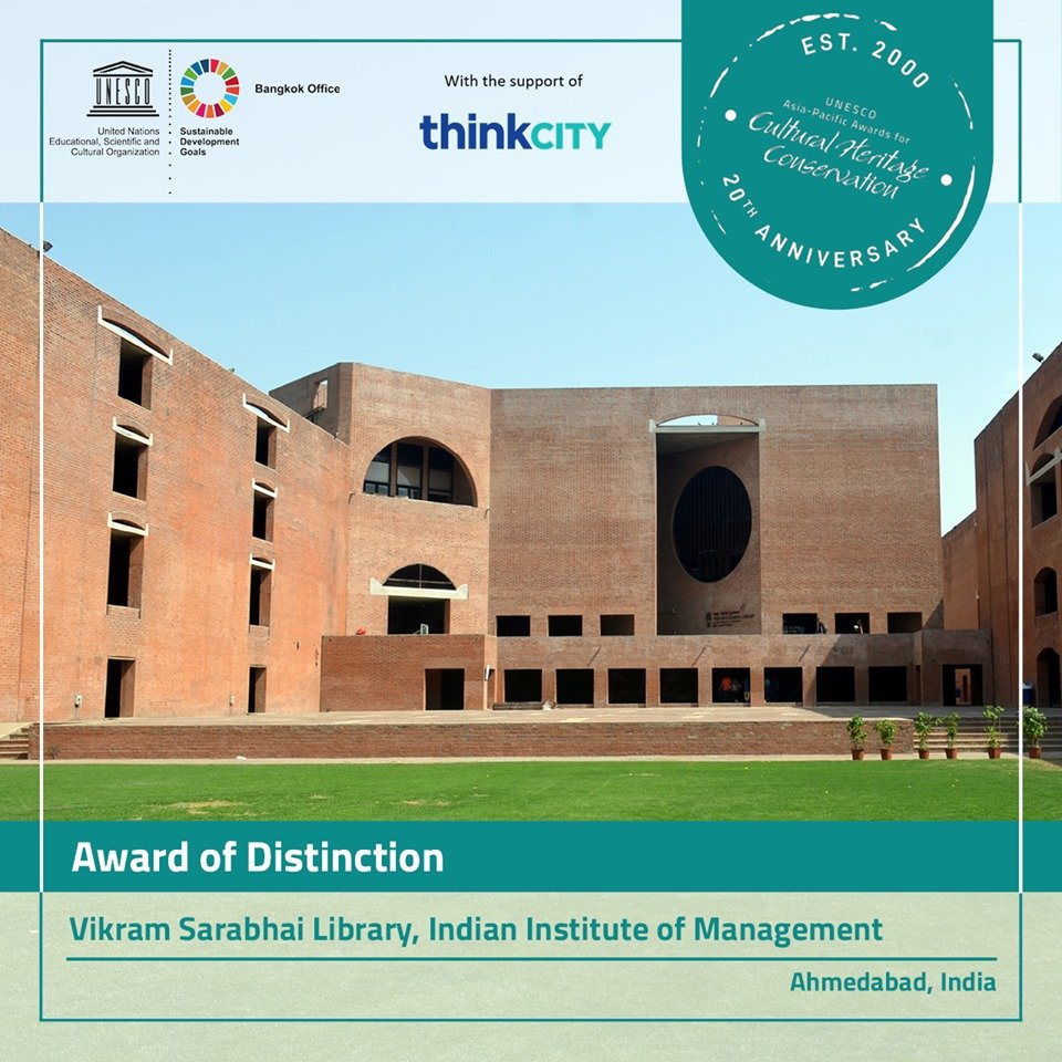 VSLIIMA's tweet photo. Vikram Sarabhai Library, @IIMAhmedabad wins - 'Award of Distinction' - @UNESCOAsiaPac Awards for #Cultural #Heritage Conservation - 2019 🥳🎉🎊

Winners were announced at #PENANG, MALAYSIA, 14th October 2019

@UNESCO @iitmadras 
 @proferroldsouza  @HanumappaA @ahmedabadmirror https://t.co/wD57Vmn8xk
