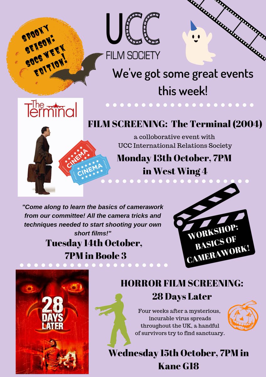 UCCFilmSoc's tweet photo. This week's event schedule! https://t.co/5ZAMzKYtBq