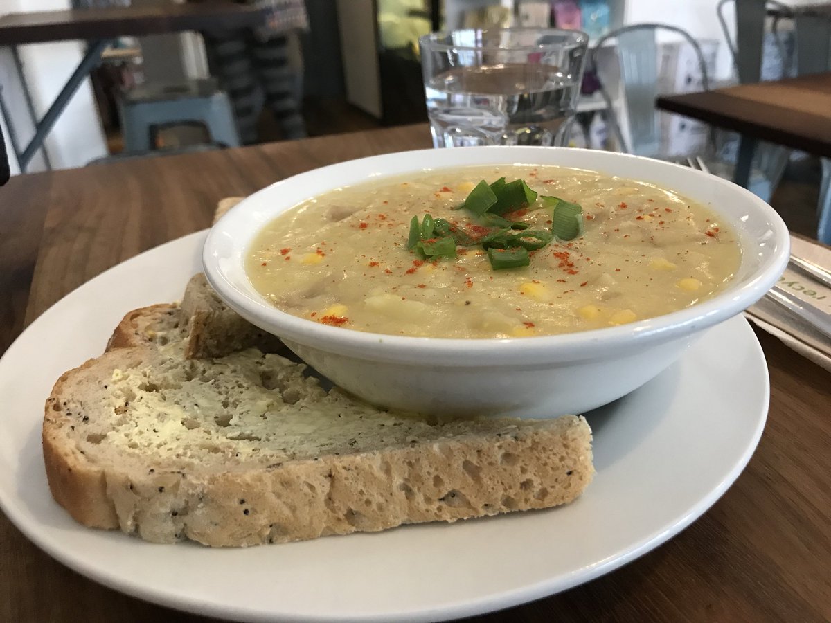 First trip to <a href="/387OrmeauRoad/">387OrmeauRoad</a> for some of their #vegan goodness. Corn Chowder was a hit! #Belfast #BelfastBites