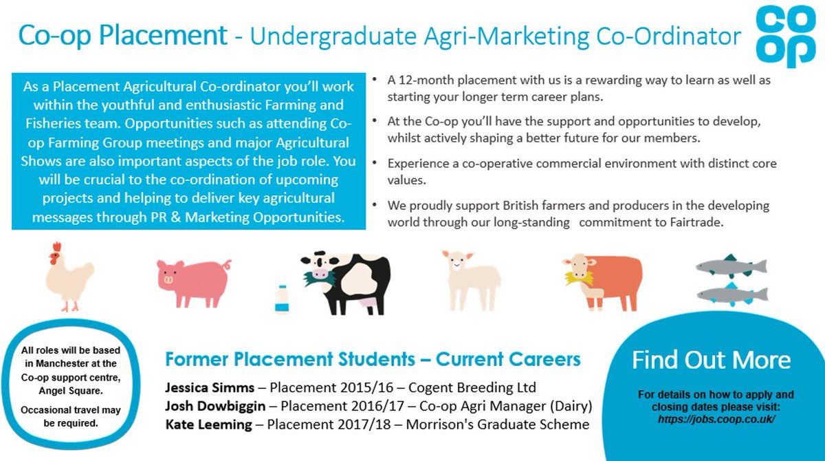 The Undergraduate Agri-Marketing Placement position is now live on the the Co-op Jobs site 😀 To find out more follow the link #ItsWhatWeDo #placement 
 jobs.coop.co.uk/search-jobs/un…