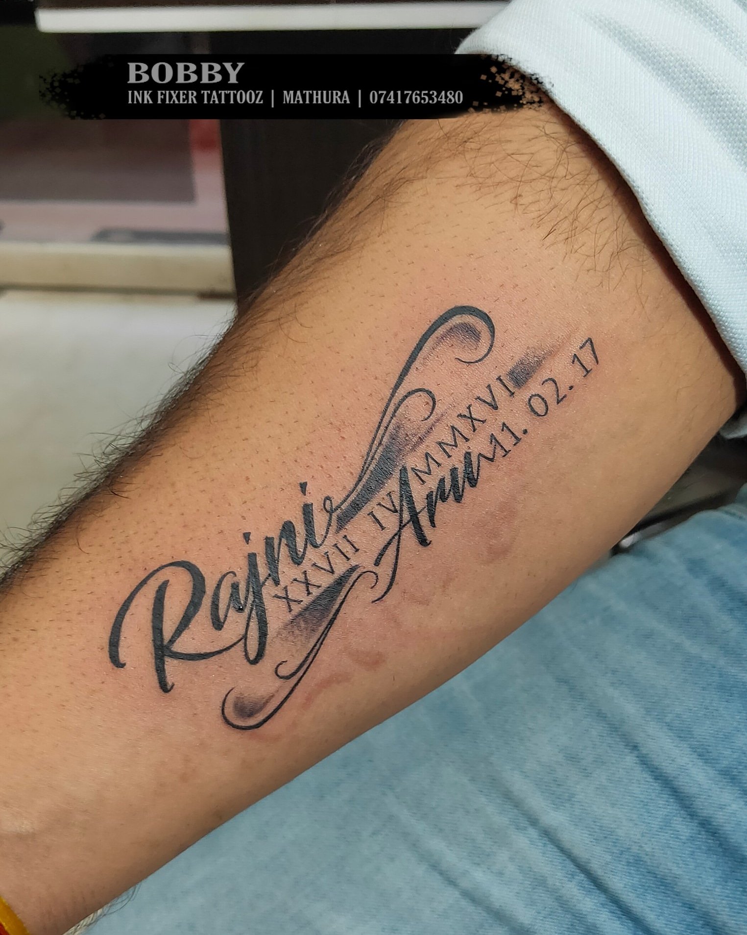 A hostile customized tattoo, the wearer, Aakash got this inked as Aries is  his zodiac sign. Rajni is the mother of Aakash. Below is the… | Instagram