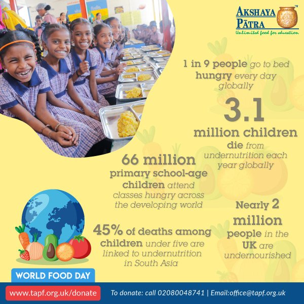UKAkshayaPatra's tweet photo. The Akshaya Patra Foundation has been successfully running the world's largest free mid-day meal programme,serving nearly 2 million children daily.
#TAPFUK #MissionZeroHunger #https://tapf.org.uk/ https://t.co/DVWarCP8rL