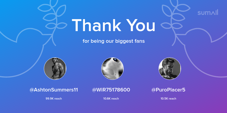 Our biggest fans this week: AshtonSummers11, WiR75178600, PuroPlacer5. Thank you! via https://t.co/RidKvl6Az1