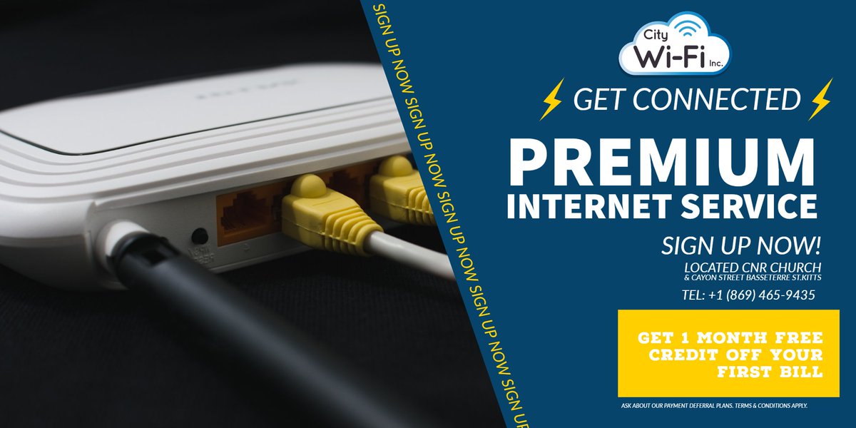 WifiInc's tweet photo. Get Connect to the best Internet you can experience! 
Sign up today talk to one of our representatives contact us at (869) 465-9435 or via email: admin@citywifionline.com  
Follow us on on facebook/twitter/instagram City WiFi Inc. We offer Premium Internet at an affordable price. https://t.co/kAtbJYIZQX
