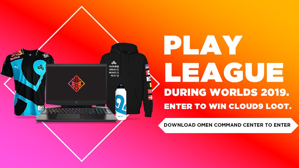 Want a chance to win an autographed 
<a href="/Cloud9/">Cloud9</a>
jersey plus an OMEN 15 laptop? Download OMEN Command Center and play <a href="/LeagueOfLegends/">League of Legends</a>
during #Worlds2019! Plus daily sweepstakes for Cloud9 loot! 

Download today: bit.ly/AHOCCRewards